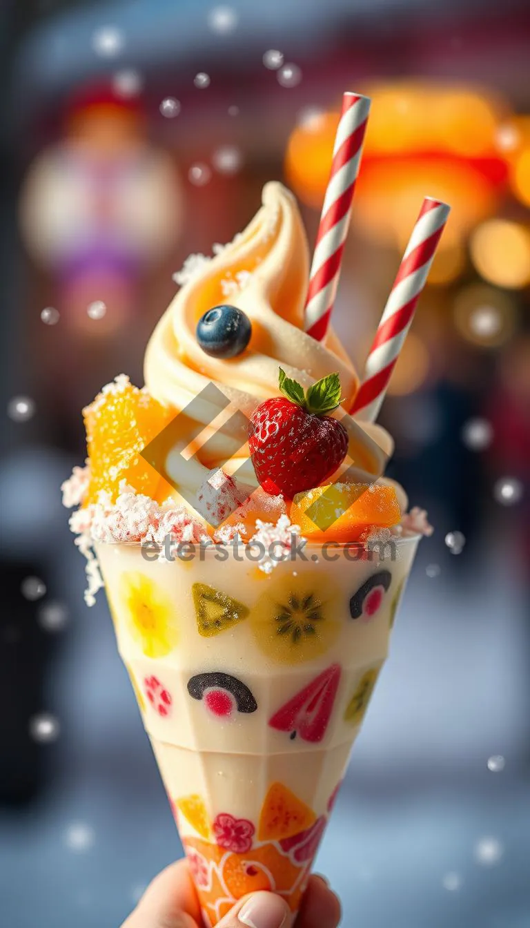 Picture of Berrylicious Ice Cream Cone with Fresh Fruits and Cream