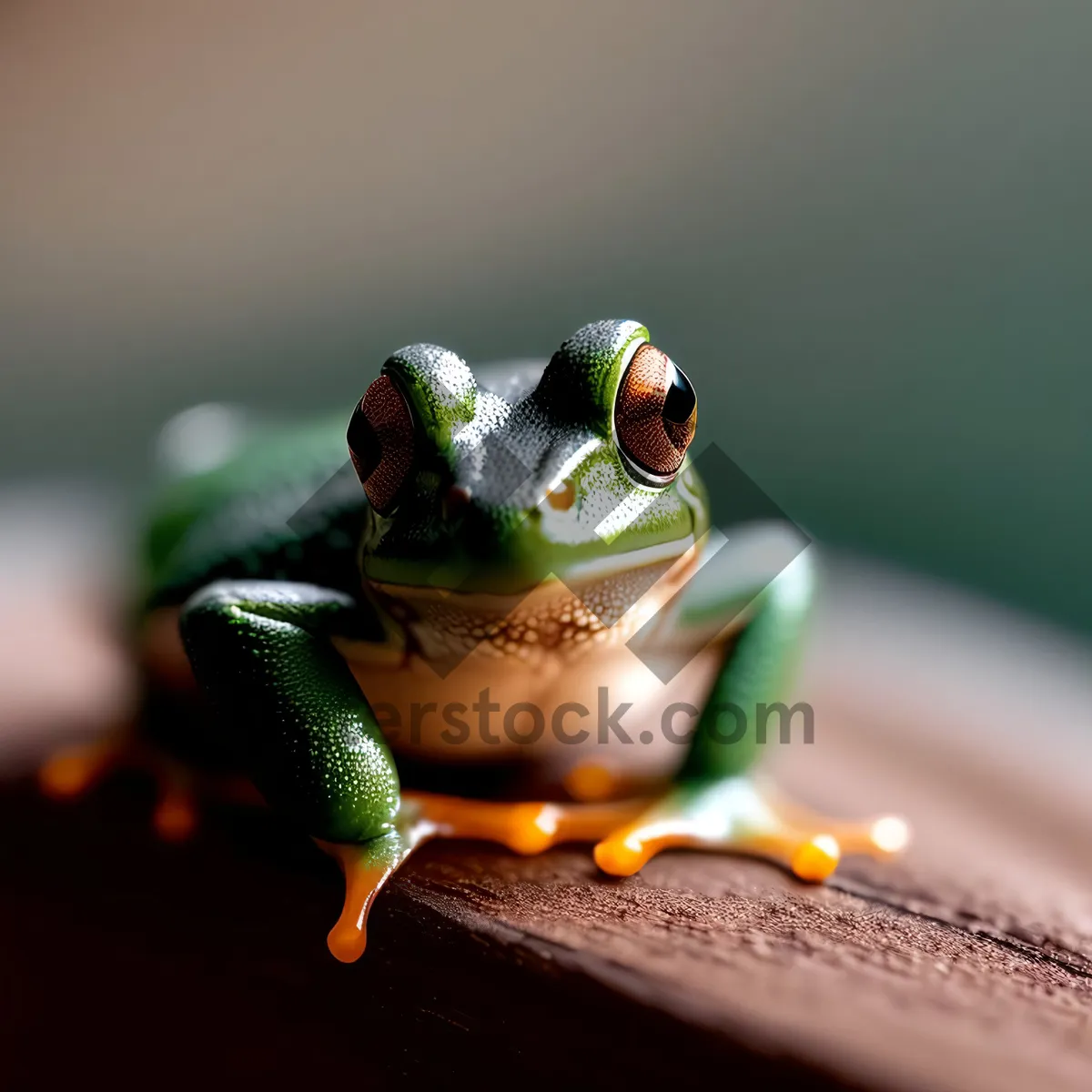 Picture of Vibrant-eyed Tree Frog Peeping Through Leaf