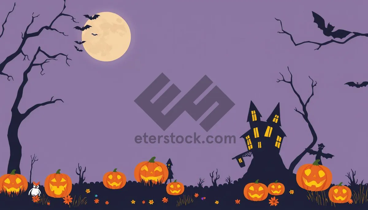 Picture of Silhouette cartoon of cemetery under moonlit sky