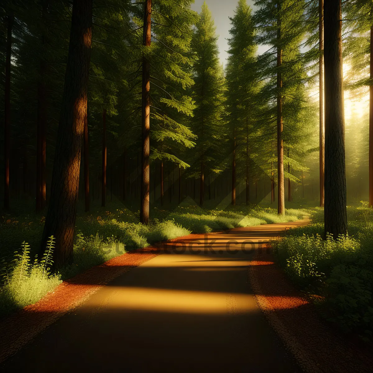 Picture of Serene Sunlit Path Through Rustic Woods