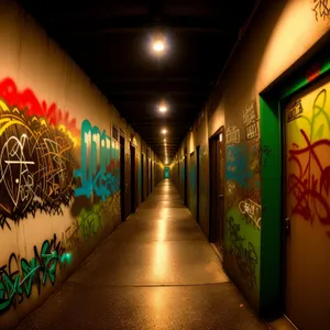 Vintage corridor with lockers in old basement