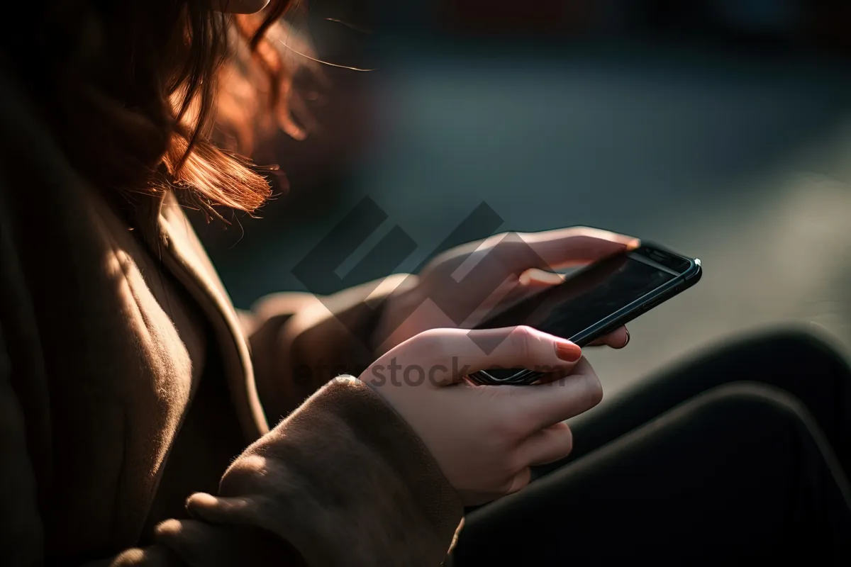 Picture of Sexy black lady model using laptop with headset