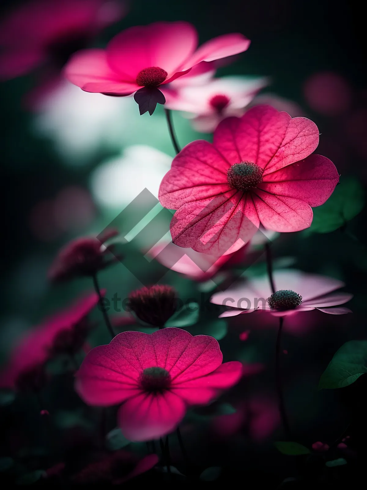 Picture of Vibrant Pink Petunias in a Blooming Garden