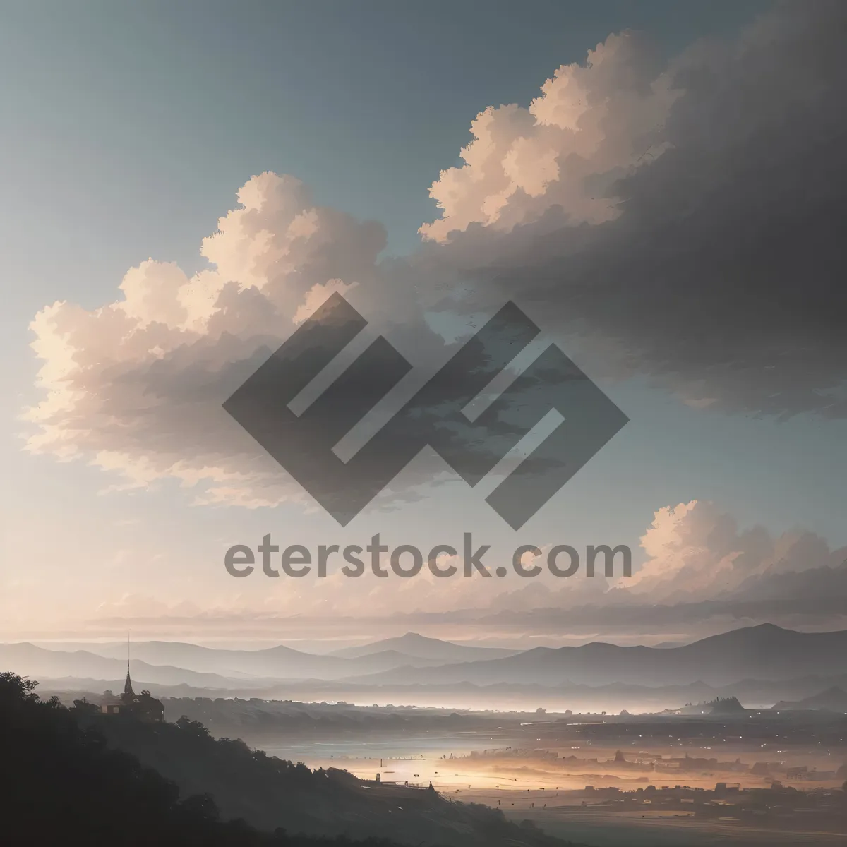 Picture of Vibrant Sunset Over Majestic Mountain Landscape