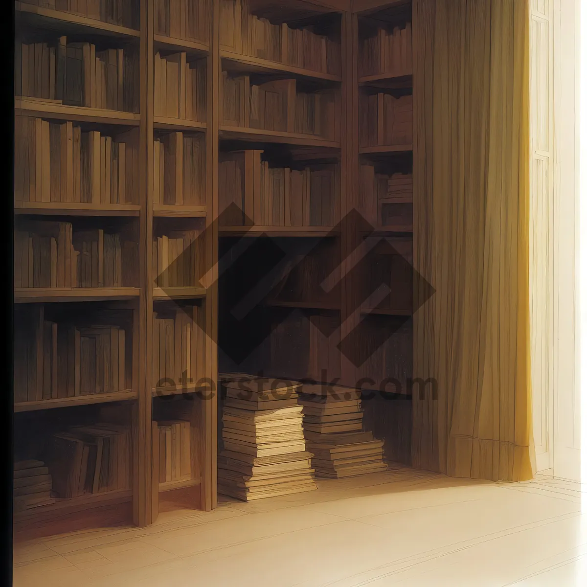 Picture of Modern Wood Bookcase in a Stylish Library