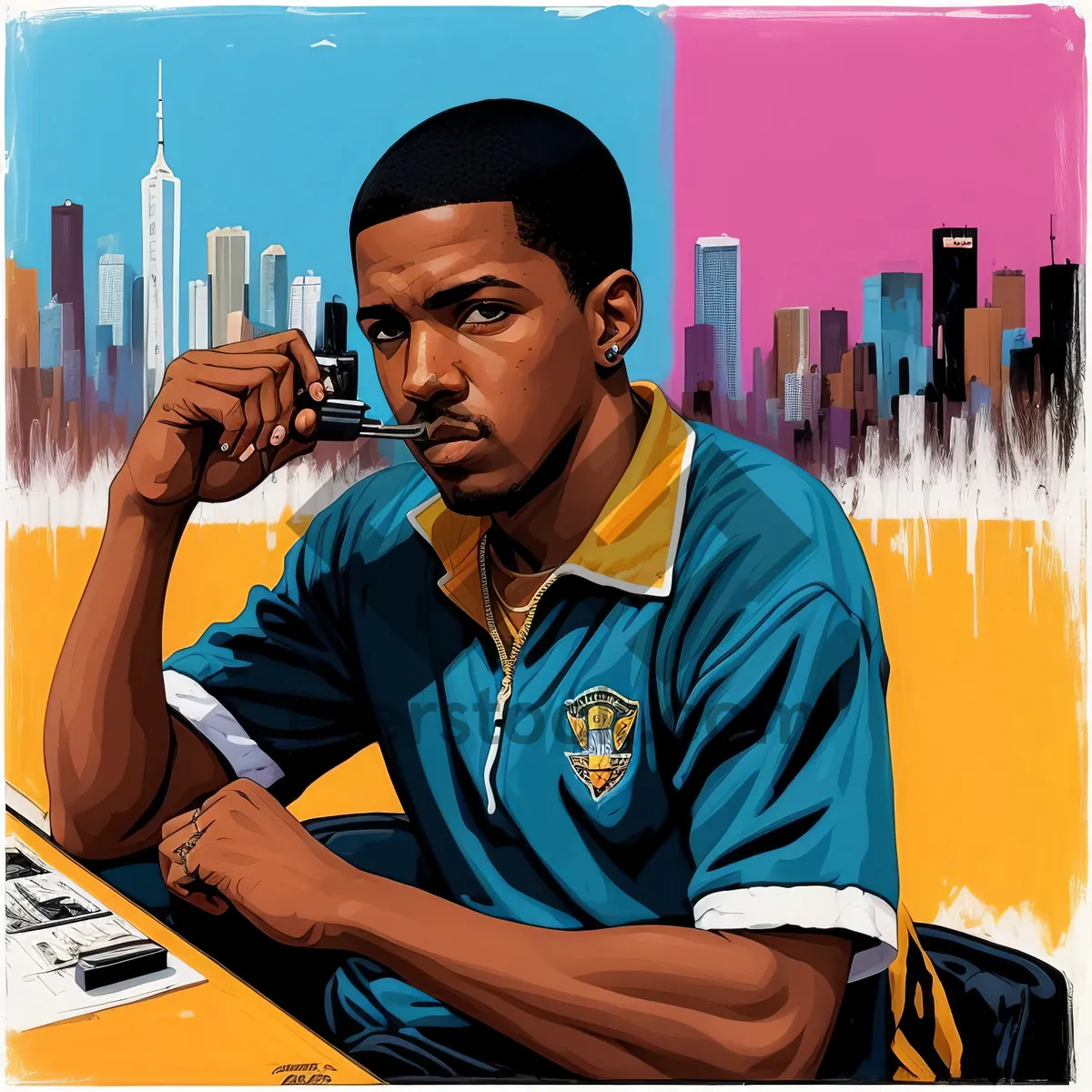 Picture of Smiling executive working on laptop at office desk.