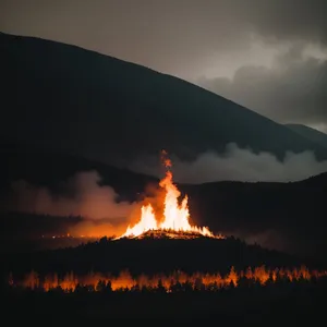 Fiery Sunset Over Volcano's Mountain