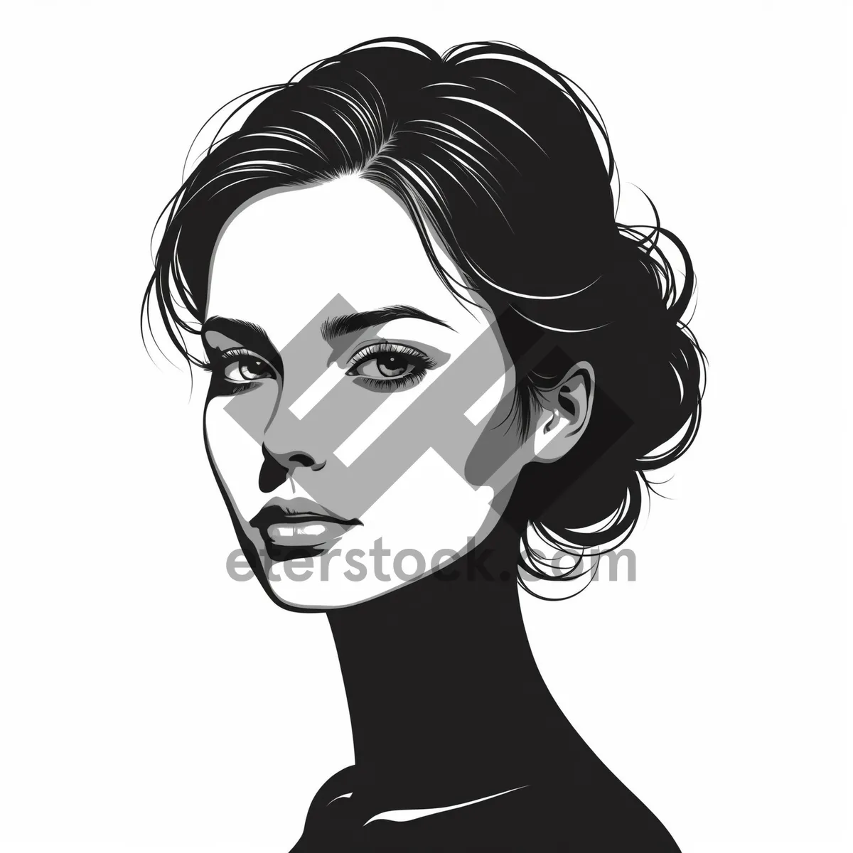 Picture of Cartoon styled fashion face with shoulder length hair art
