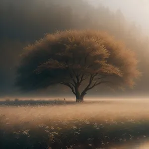 Sunset Silhouette over Rural Landscape