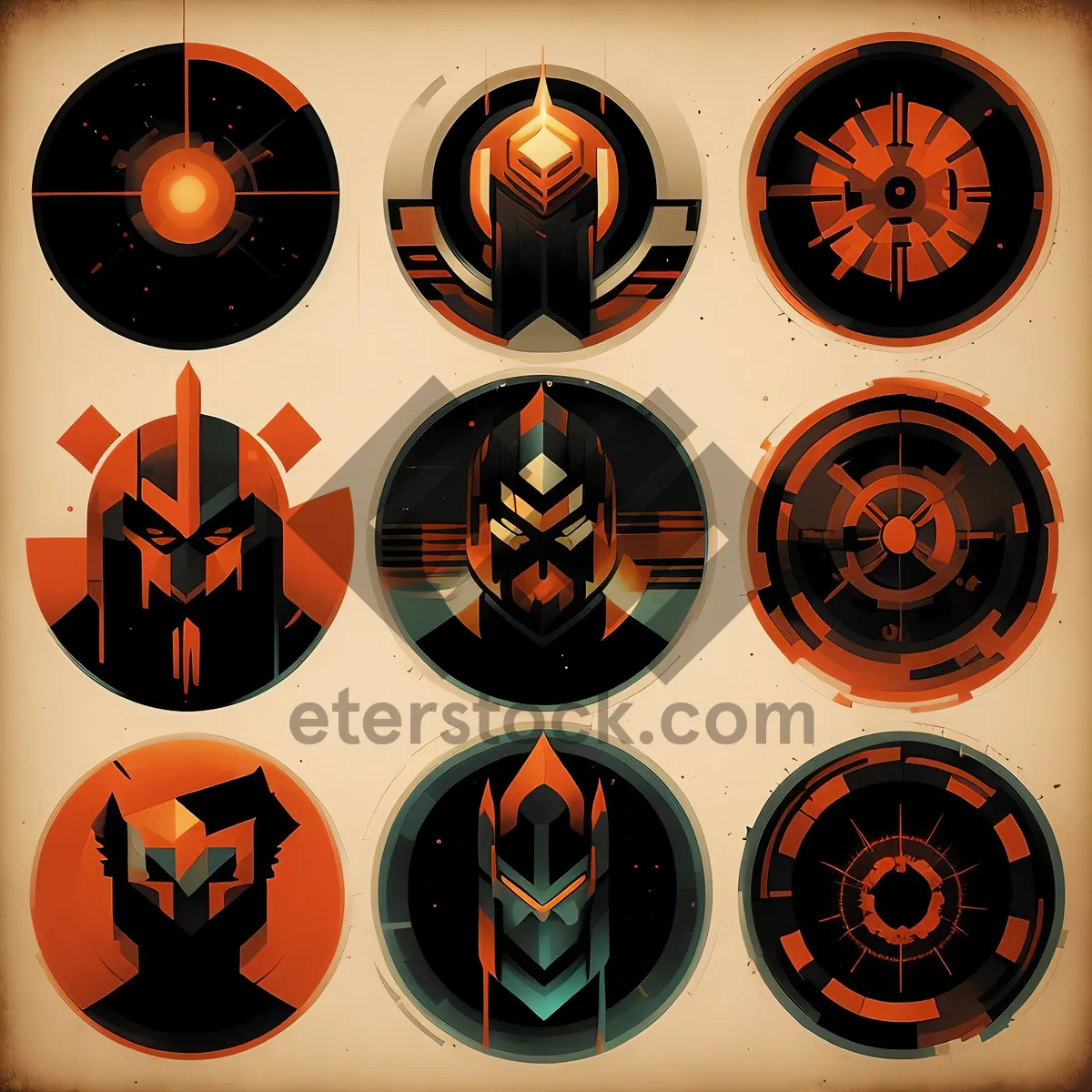 Picture of Clock icon set design symbol circle ornament sign