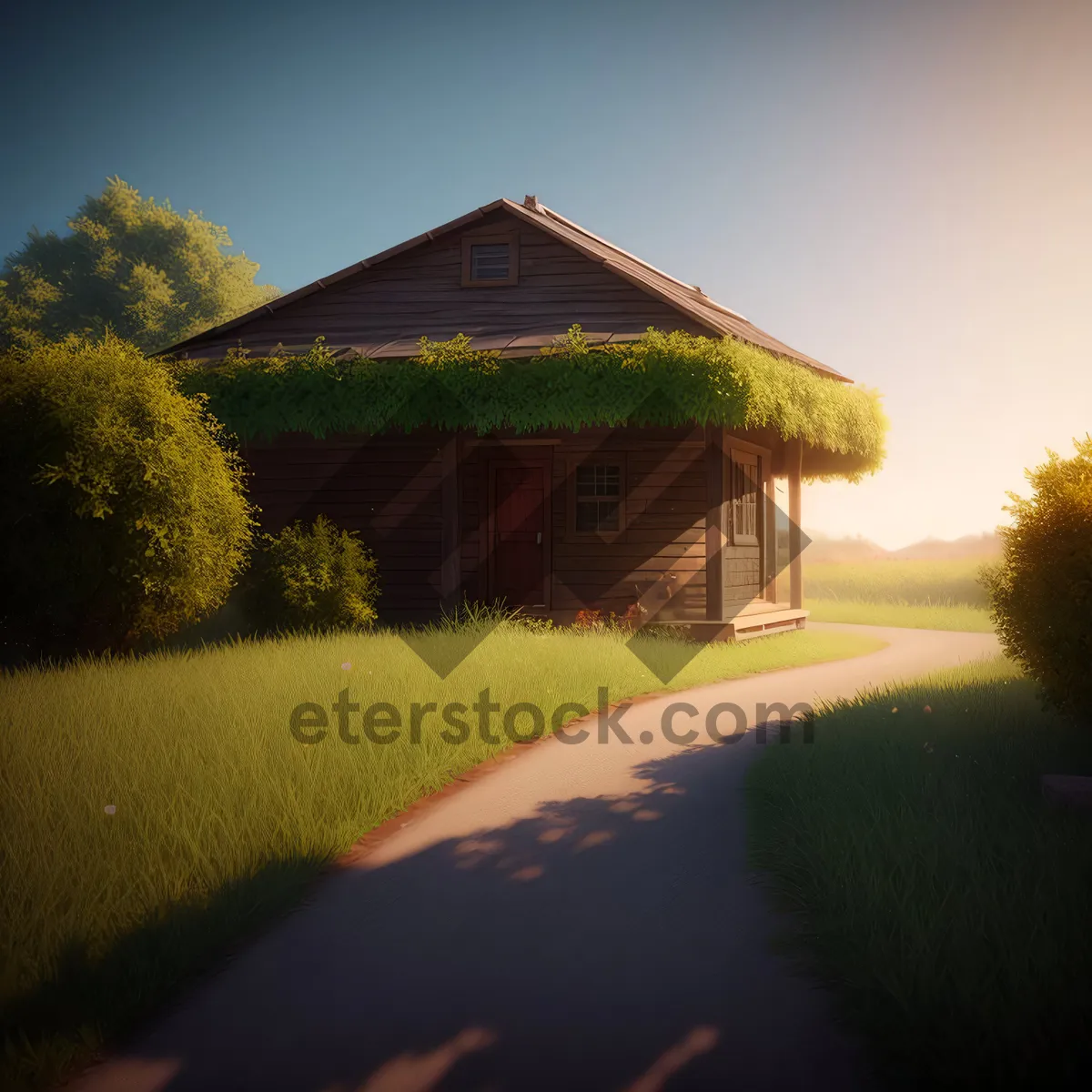 Picture of Idyllic Thatched Boathouse Amidst Countryside Landscape