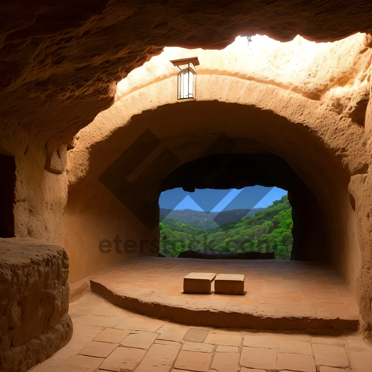 Picture of Ancient Stone Fortress: Historic Cliff Dwelling with Arched Roof