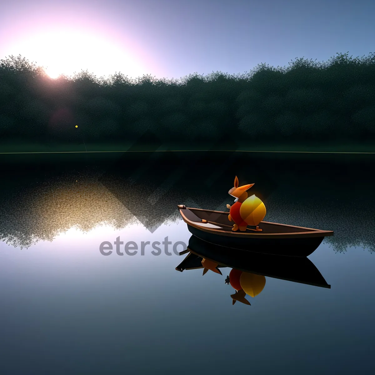 Picture of Sunset Serenade: Speedboat Gliding on Calm Waters