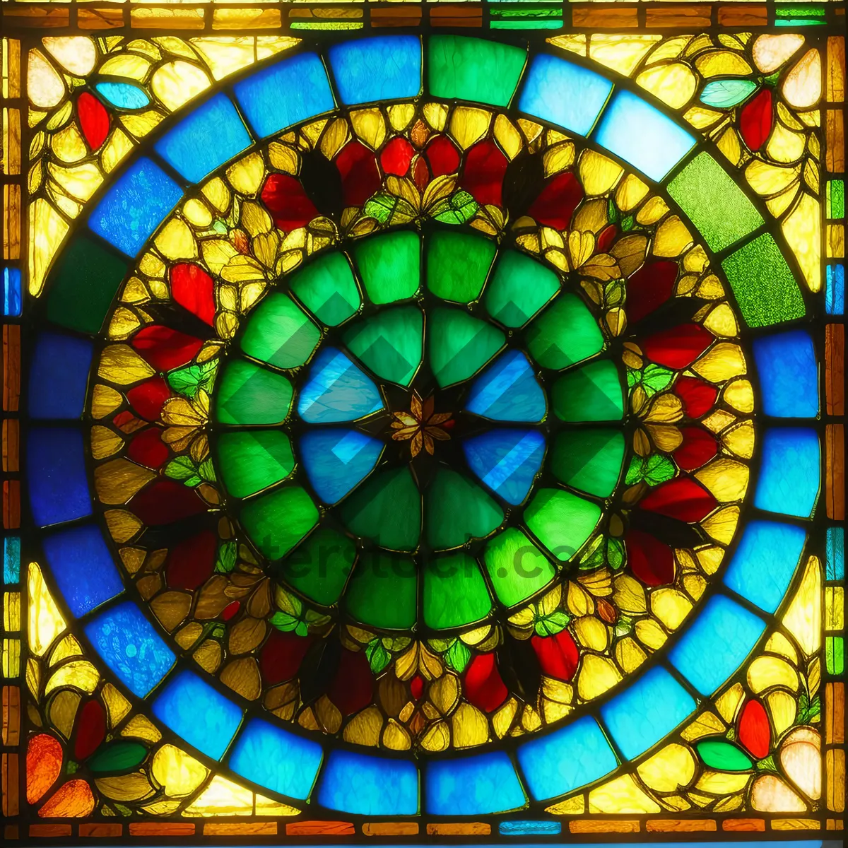 Picture of Colorful Mosaic Glass Window Decor in Old Architecture