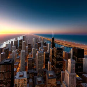 Metropolitan Skyline at Sunset: Modern Skyscrapers in Downtown