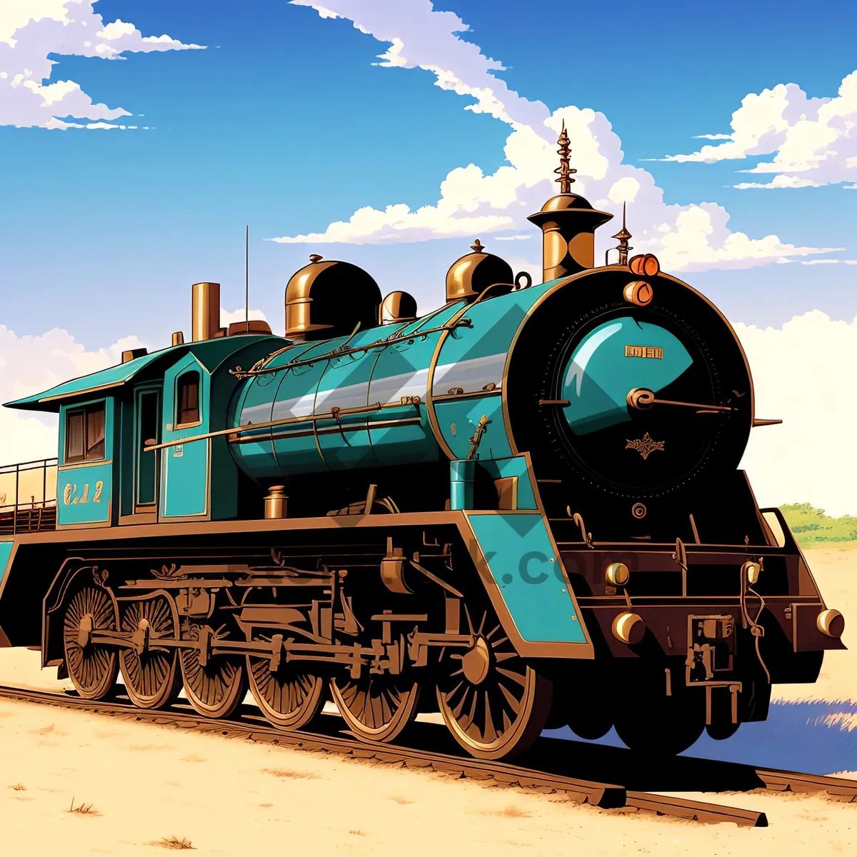 Picture of Vintage Steam Locomotive Chugging Along the Tracks