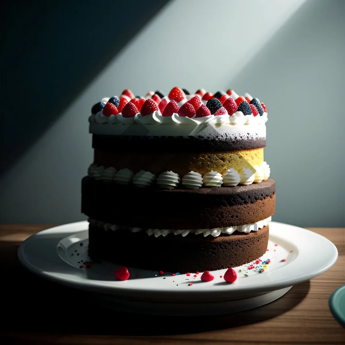 Picture of Delicious Fruit Punch Cake with Chocolate Cream Frosting