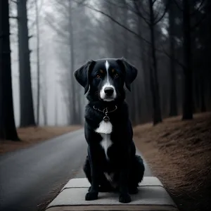 Cute Black Terrier Puppy on Leash: A Purebred Domestic Canine