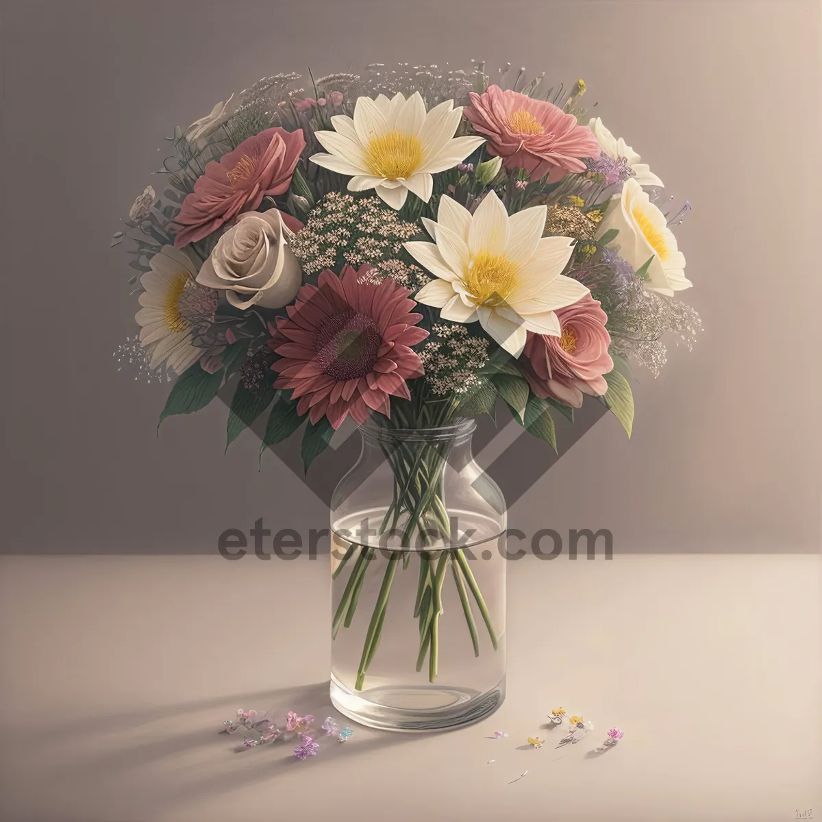 Picture of Colorful Floral Bouquet in Glass Vase