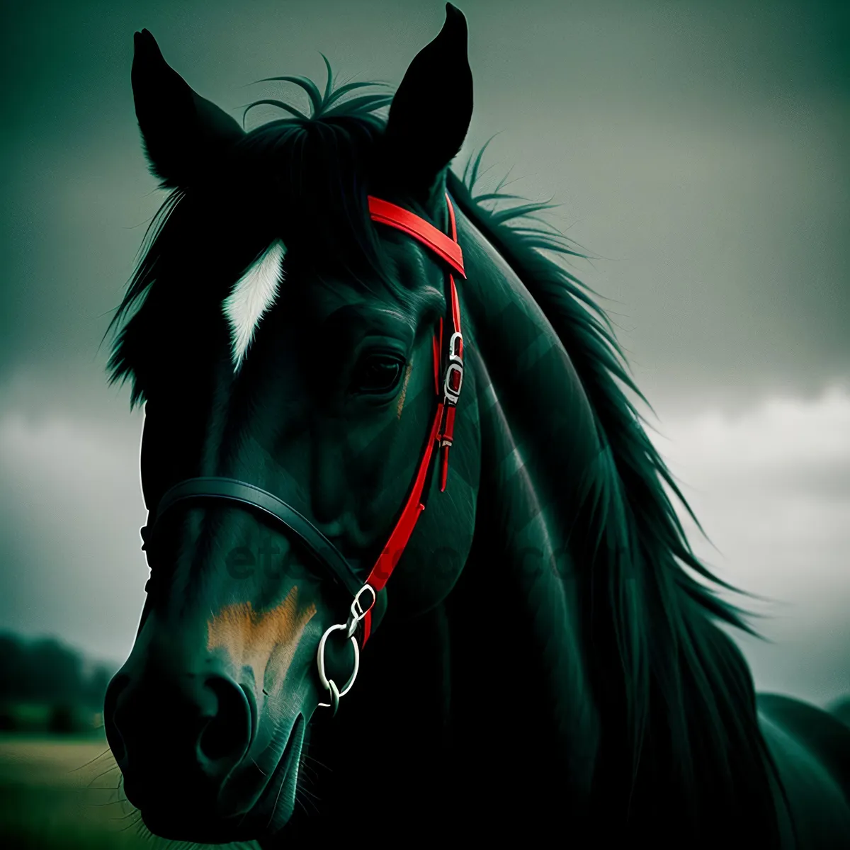 Picture of Brown Thoroughbred Stallion in Meadow Grazing