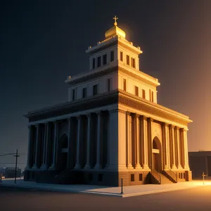 Historic Orthodox Cathedral Tower overlooking city skyline