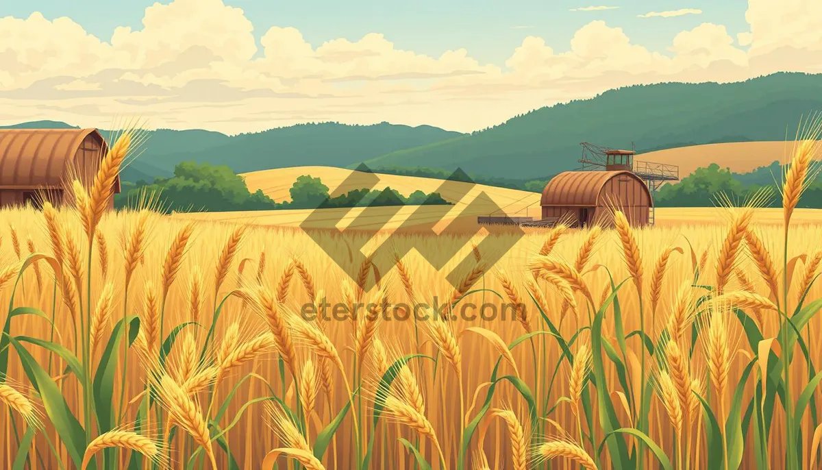 Picture of Sunny Yellow Landscape with Wheat Fields and Trees