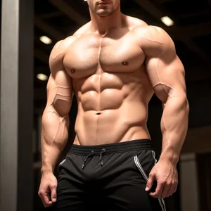 Muscular Male Fitness Model Flexing Ripped Abs