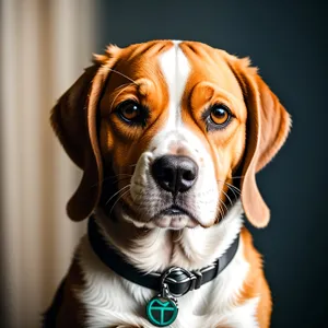 Cute Beagle Puppy in Studio Portrait With Brown Collar