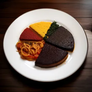 Tasty dessert plate at gourmet restaurant.