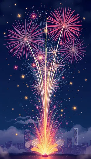 Night Sky Firework Display Bursting with Color