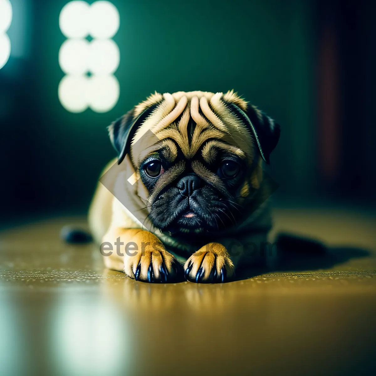 Picture of Cute Wrinkled Pug Puppy Portrait