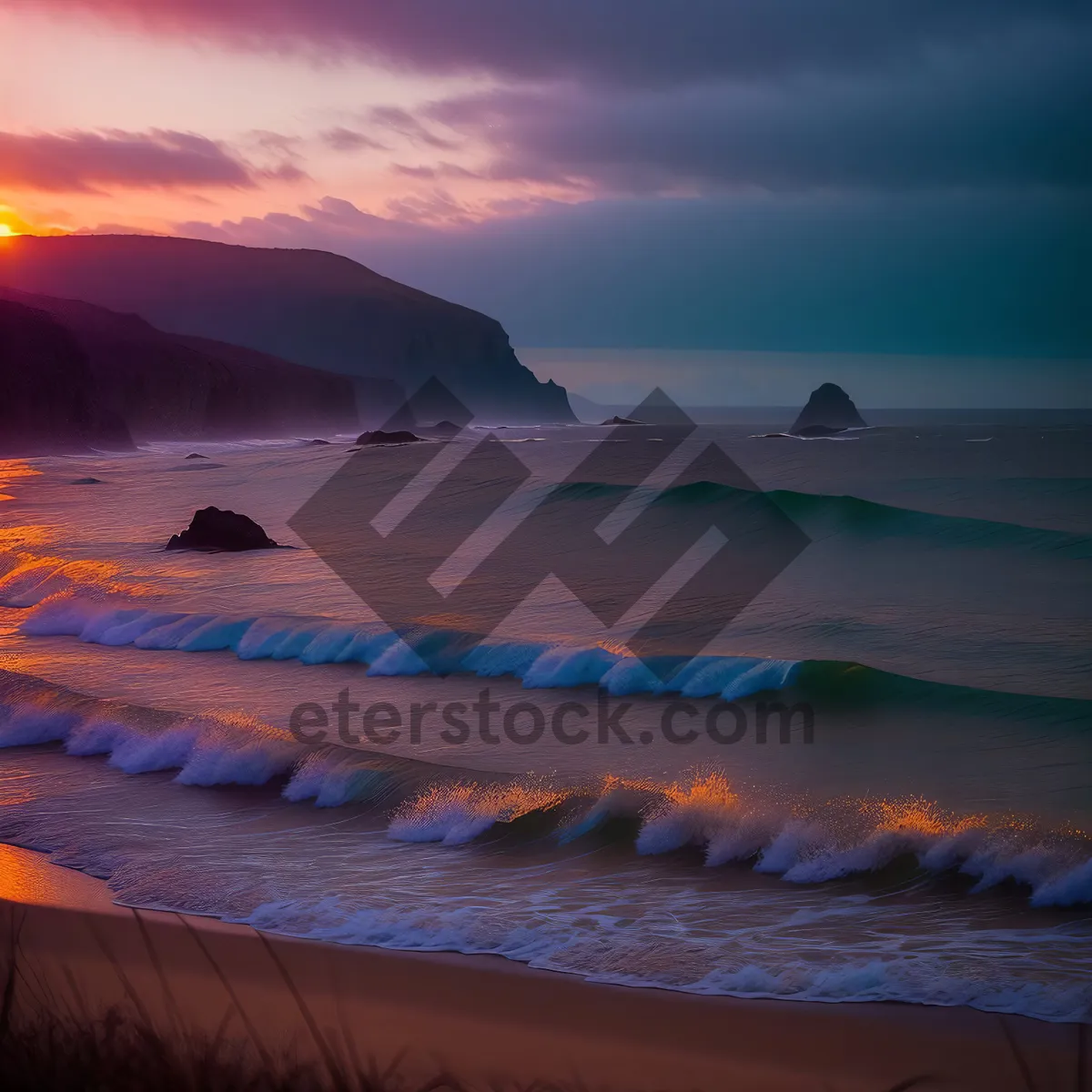 Picture of Serene Sunset over Coastal Waves