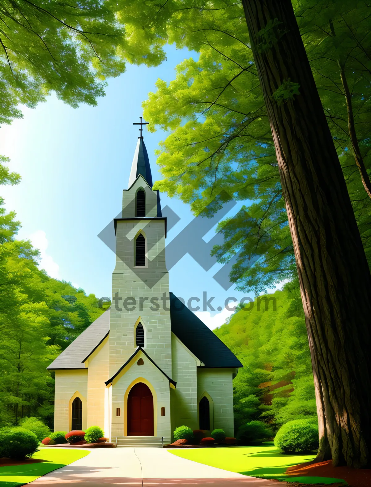 Picture of Historic Church Bell Tower under Cathedral Skyline