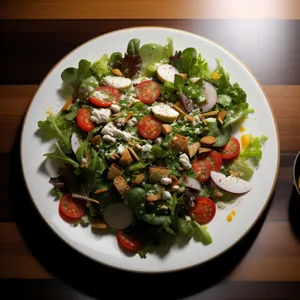 Healthy Grilled Vegetable Salad with Beef Slices and Lettuce