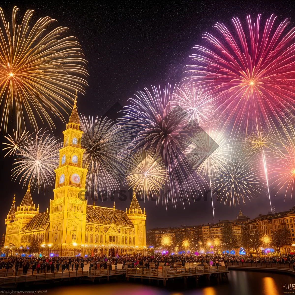Picture of Sparkling Night Sky: Explosive Fireworks Celebration