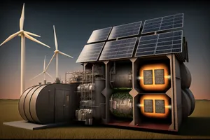 Modern Energy Building with Solar Panel Generator Power