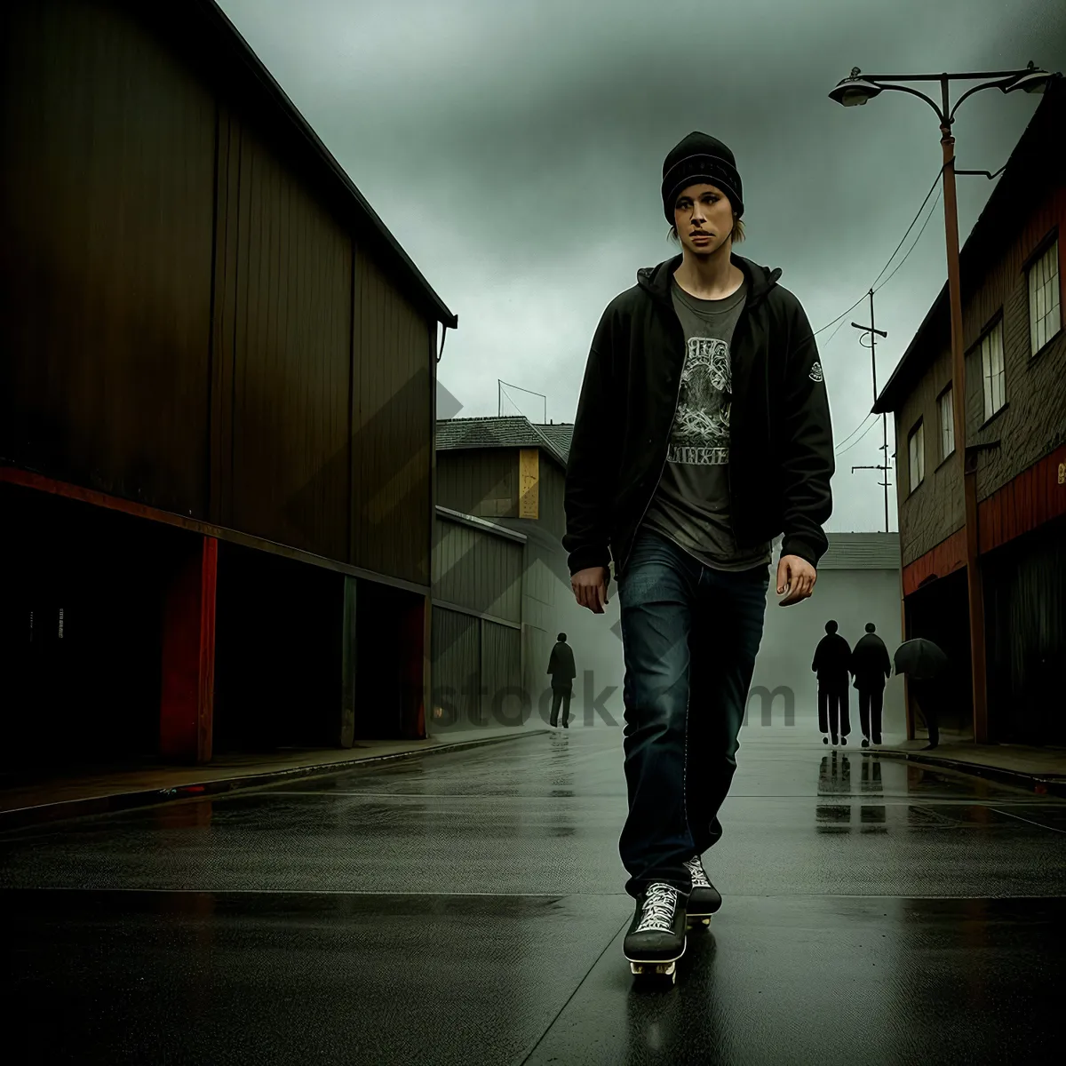 Picture of Urban Businessman Riding Unicycle in City Street