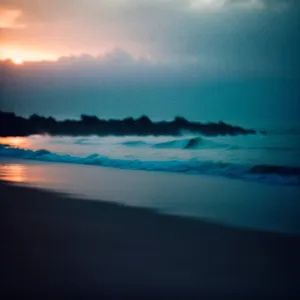 Golden Horizon - Tranquil Sunset over Beach