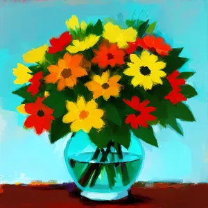 Vibrant Sunflower Bouquet in a Colorful Vase.