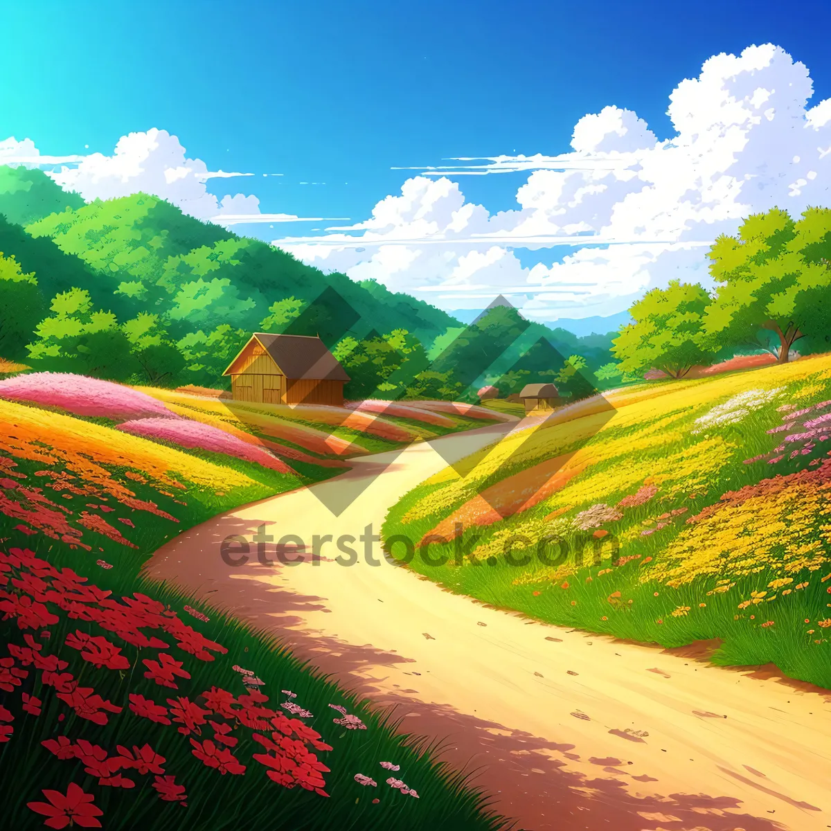 Picture of Serene Summer Meadow Horizon with Rolling Hills