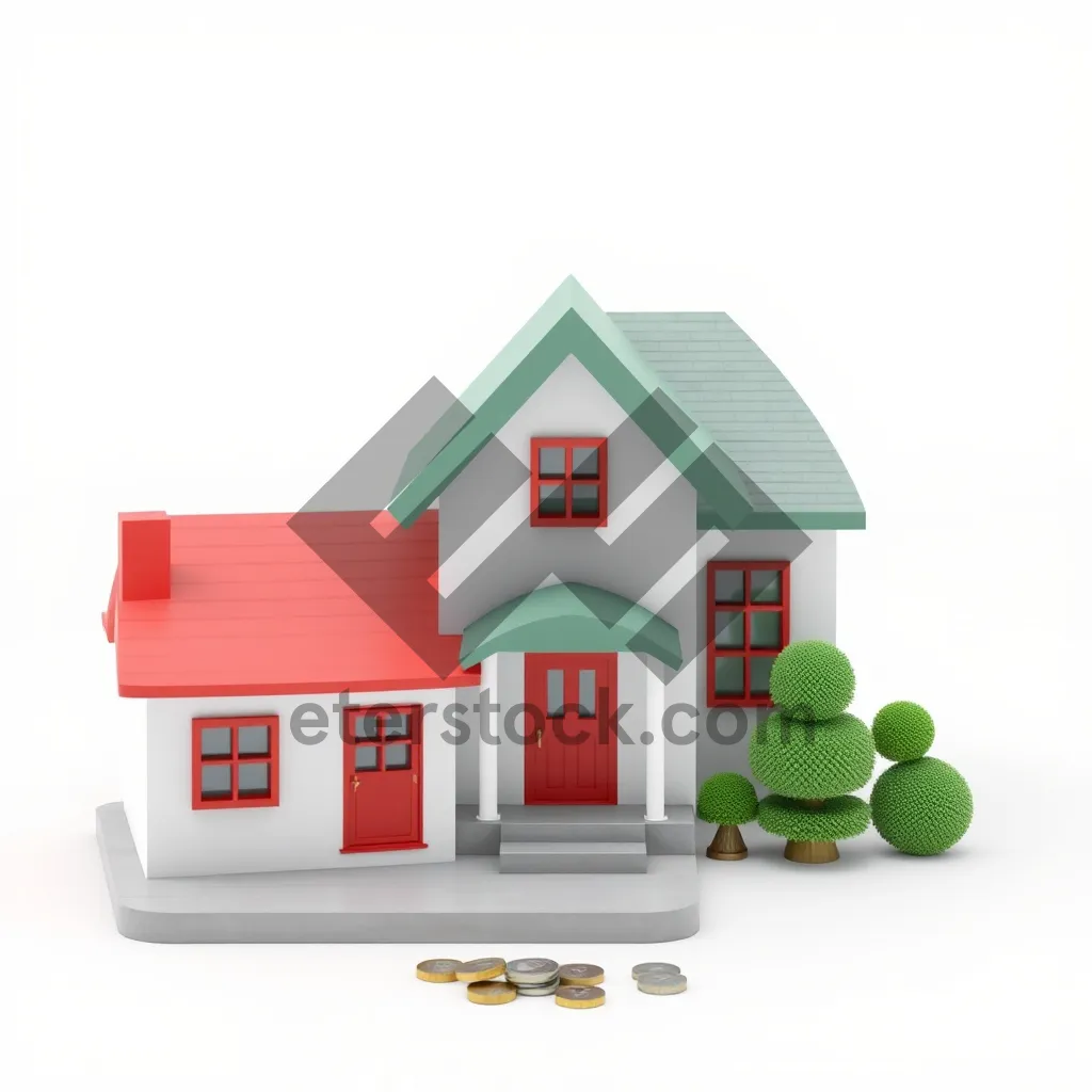 Picture of Iconic residential bungalow symbol with chimney and roof.