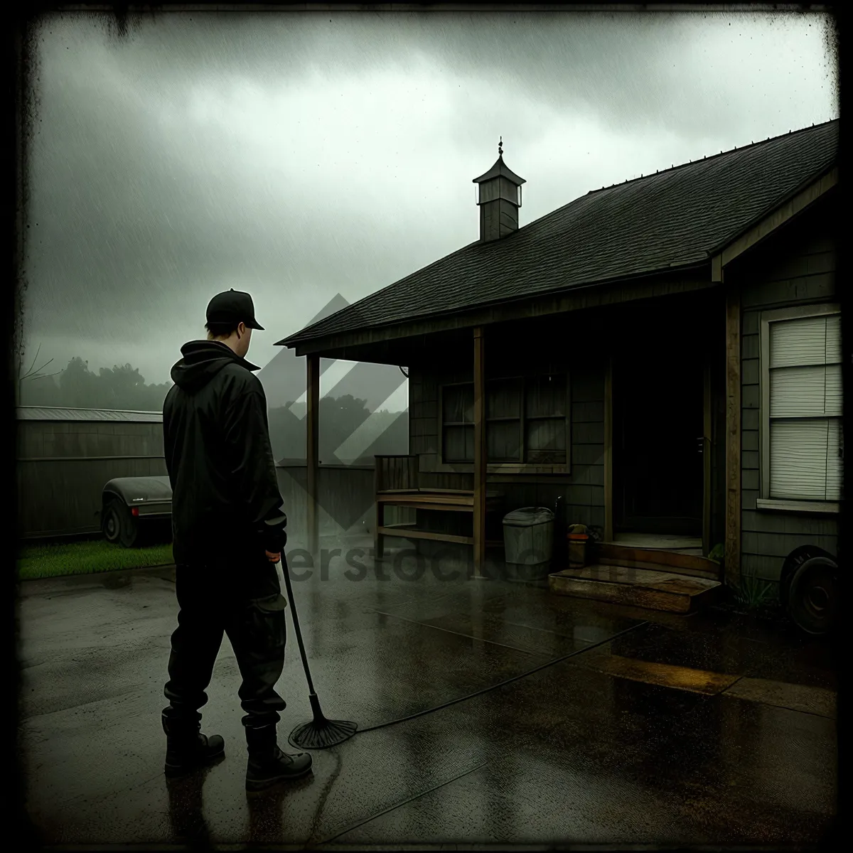 Picture of Male Golfer with Crutches Cleaning Golf Course