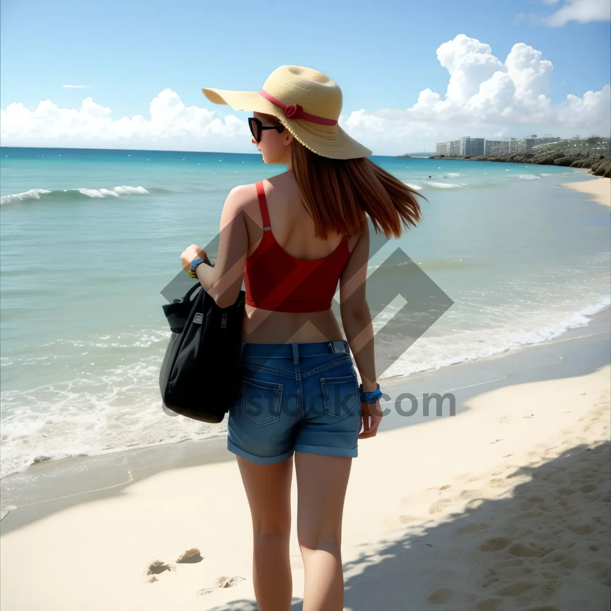 Picture of Attractive couple enjoying sunny beach vacation in a bikini.