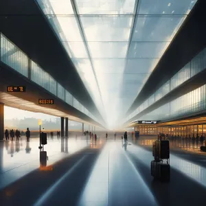 Modern urban transportation terminal with glass corridor perspective.