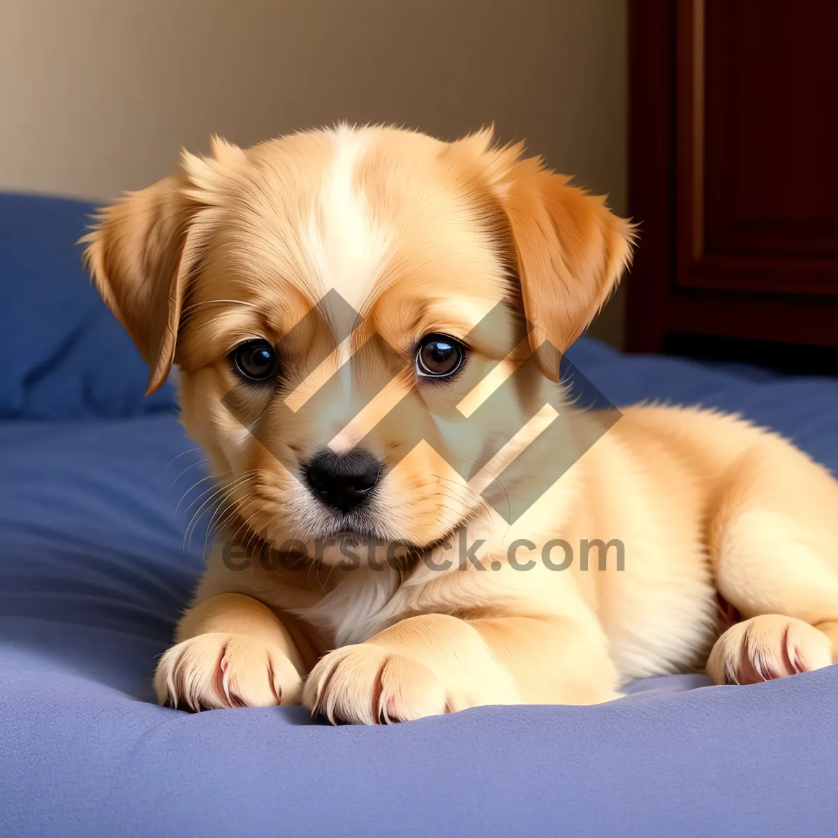 Picture of Adorable Golden Retriever Puppy Sitting in Studio