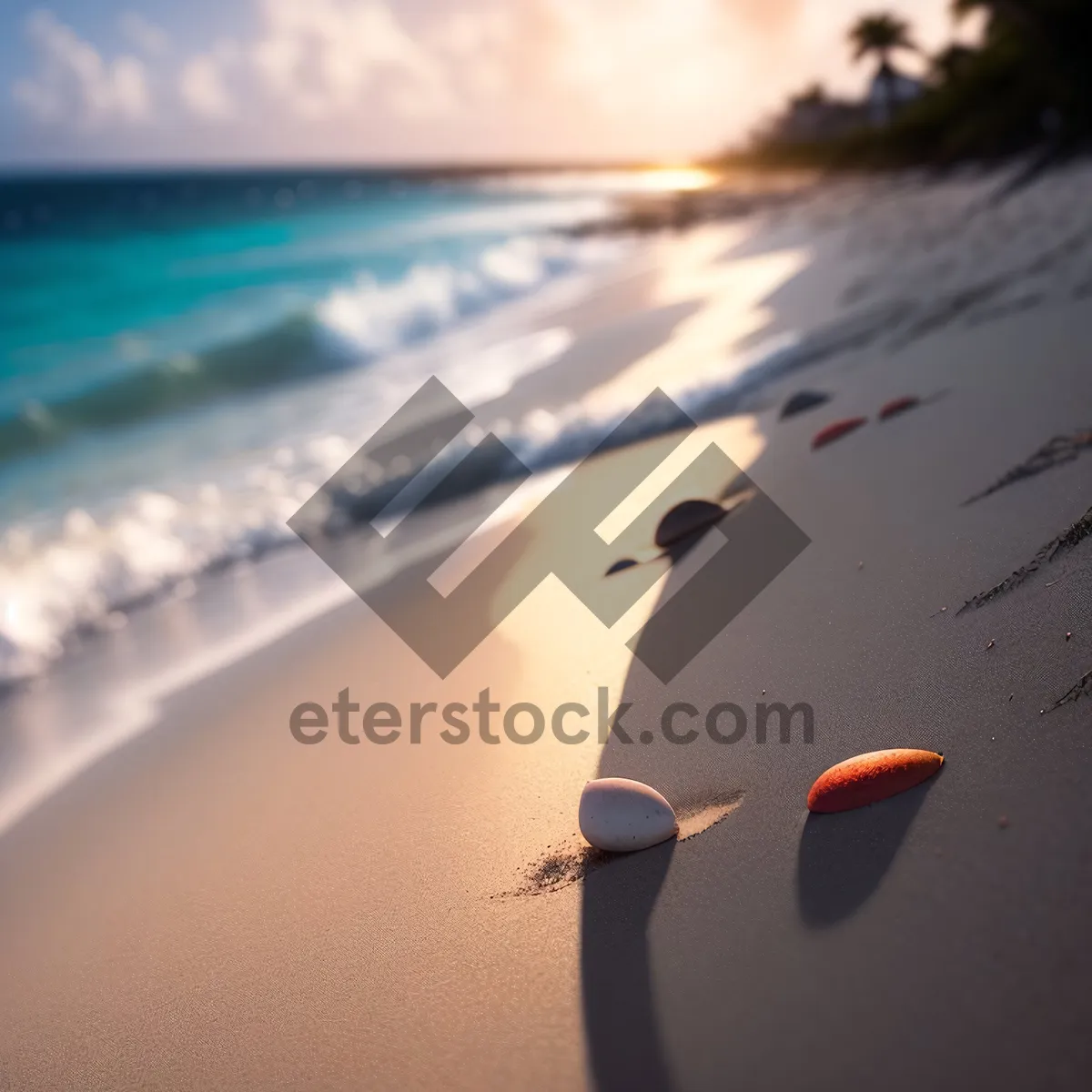 Picture of Serenity by the Sea: A Tranquil Beachscape with Golden Sunset