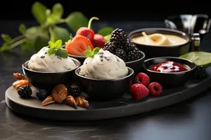 Delicious Fruit Plate with Berries and Cream