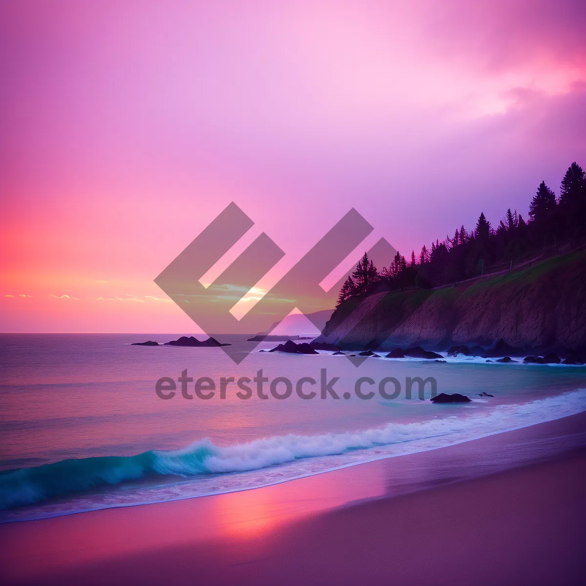 Picture of Sunset Beachscape: Serene Ocean Horizon with Vibrant Sky