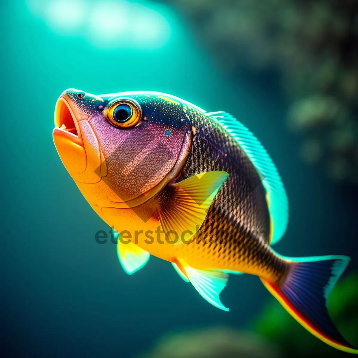Picture of Vibrant Goldfish Swimming in Underwater Aquarium