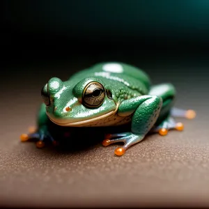 Vibrant-eyed tree frog perched on leaf